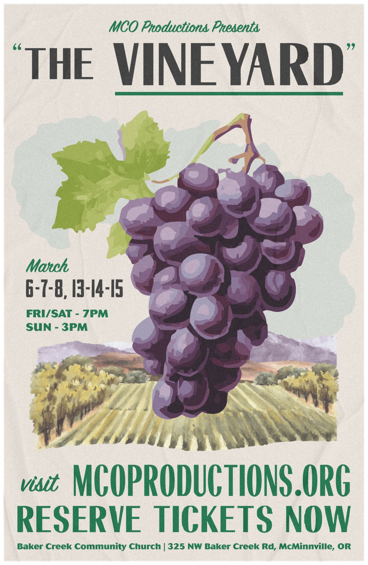 Poster for The Vineyard, an MCO Productions musical staged in March 2026